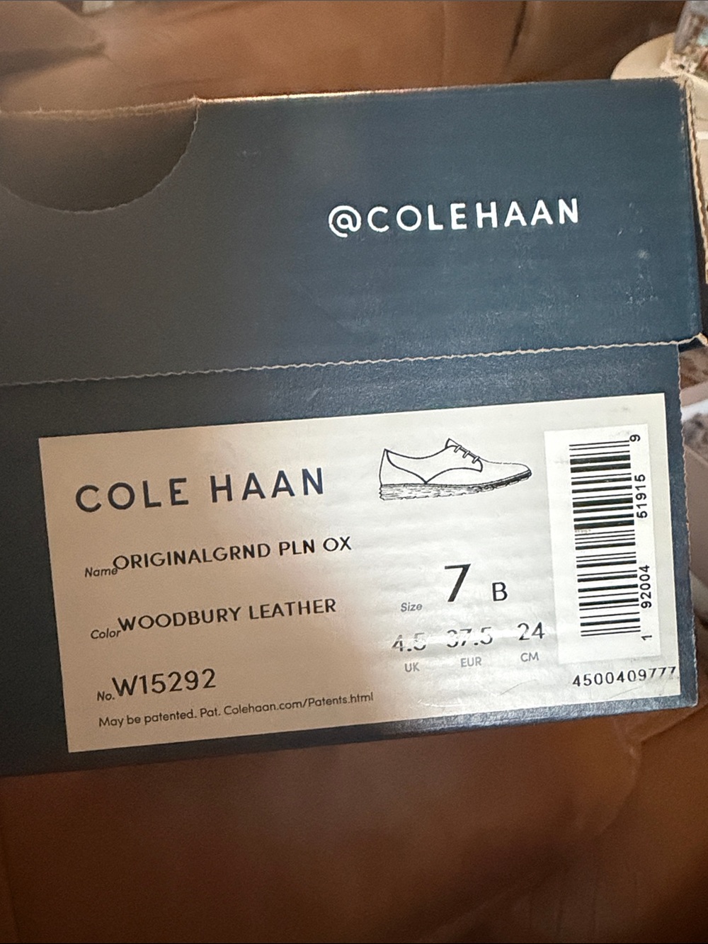 Cole Haan Woodbury Leather Oxford Box Label - Navy Box, White Label
